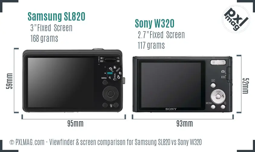Samsung SL820 vs Sony W320 Screen and Viewfinder comparison