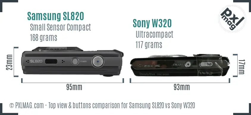 Samsung SL820 vs Sony W320 top view buttons comparison