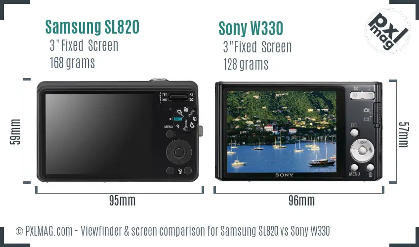 Samsung SL820 vs Sony W330 Screen and Viewfinder comparison