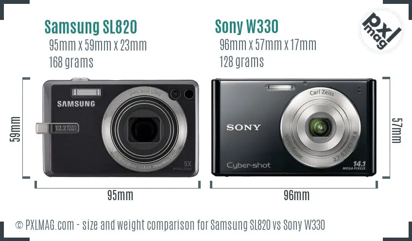 Samsung SL820 vs Sony W330 size comparison