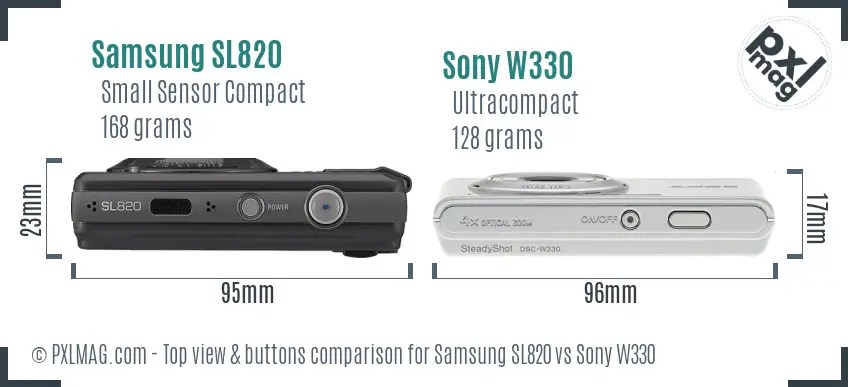 Samsung SL820 vs Sony W330 top view buttons comparison