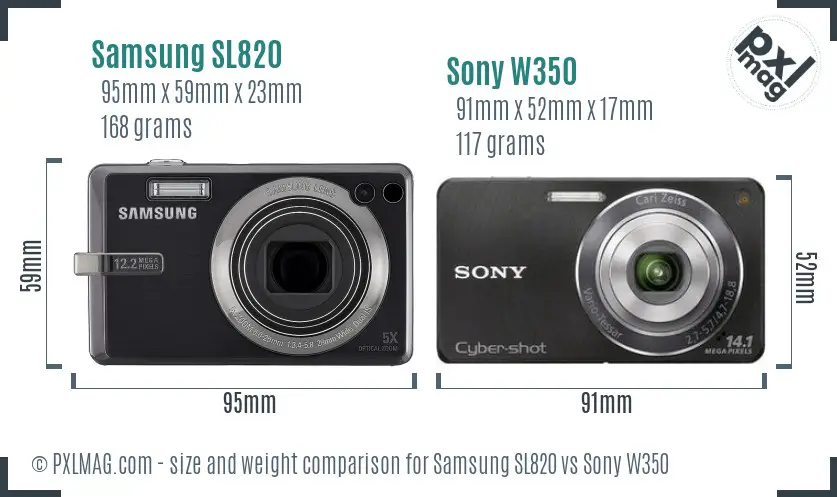 Samsung SL820 vs Sony W350 size comparison