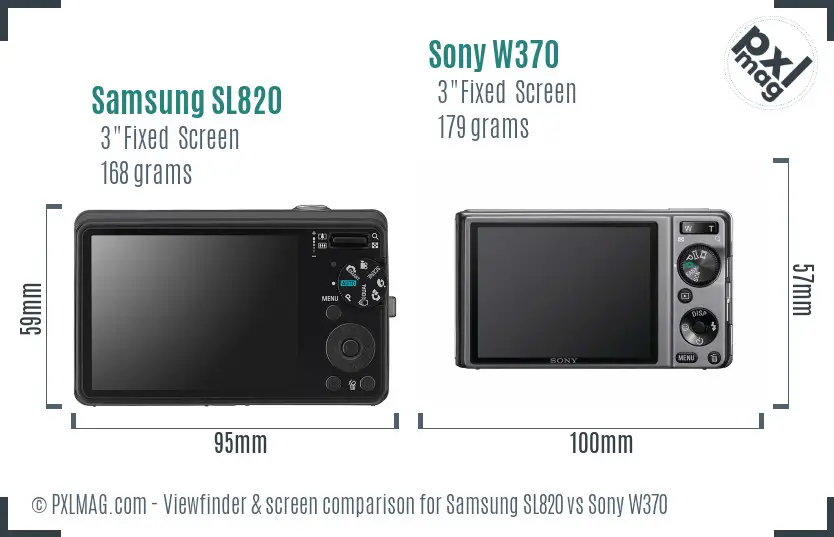 Samsung SL820 vs Sony W370 Screen and Viewfinder comparison