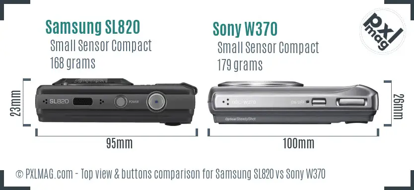 Samsung SL820 vs Sony W370 top view buttons comparison