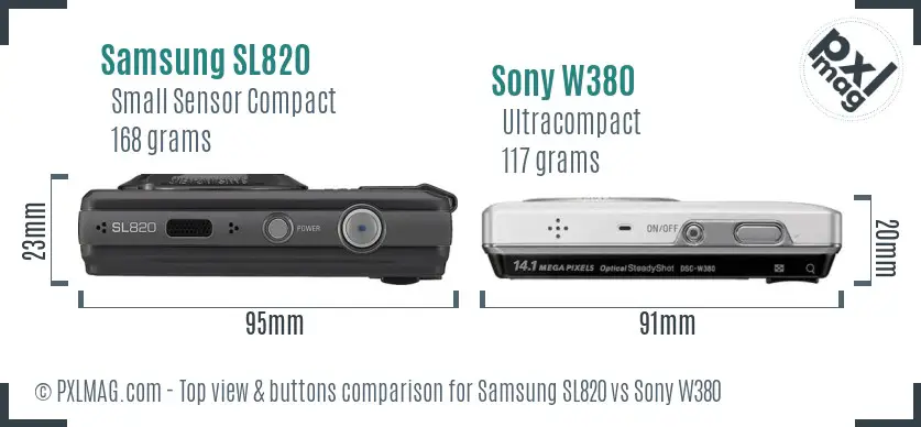 Samsung SL820 vs Sony W380 top view buttons comparison