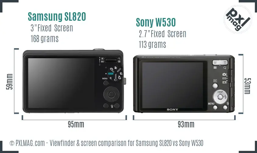 Samsung SL820 vs Sony W530 Screen and Viewfinder comparison