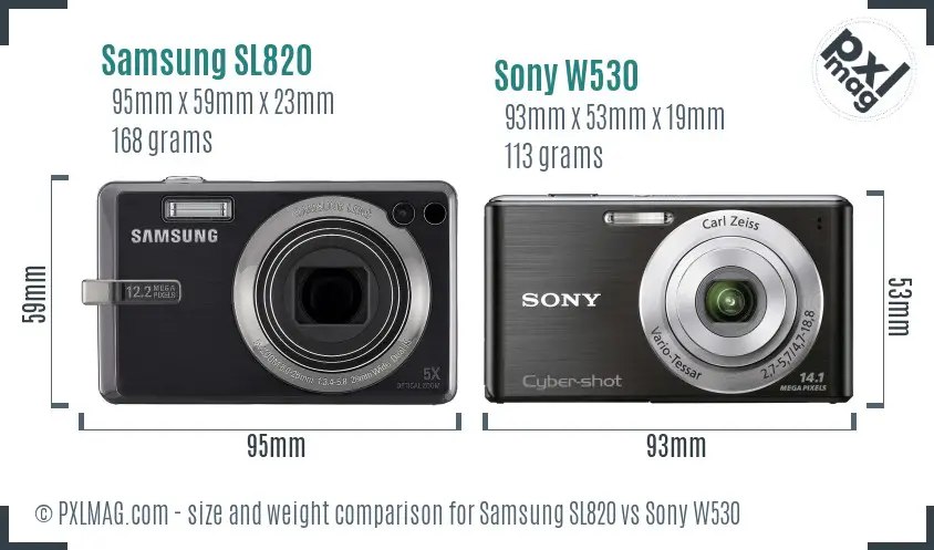 Samsung SL820 vs Sony W530 size comparison