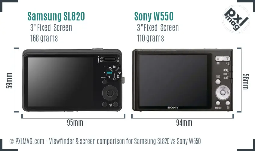 Samsung SL820 vs Sony W550 Screen and Viewfinder comparison