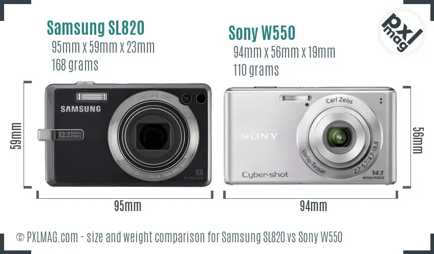 Samsung SL820 vs Sony W550 size comparison