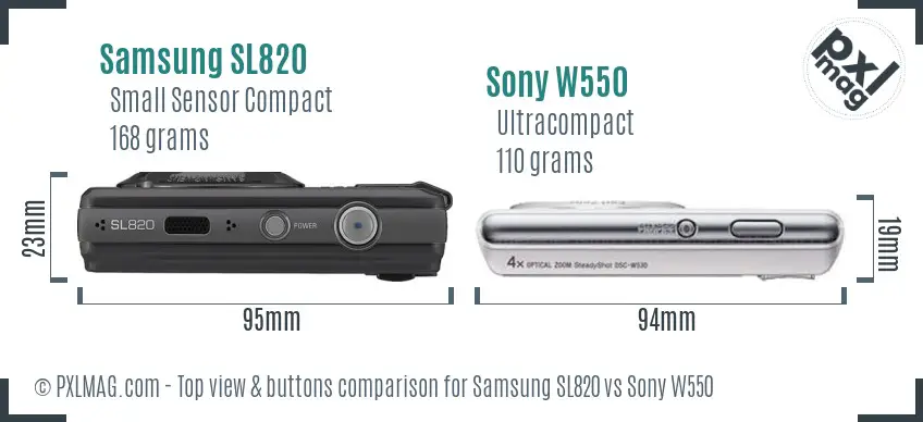 Samsung SL820 vs Sony W550 top view buttons comparison