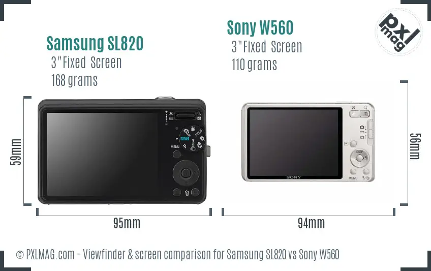 Samsung SL820 vs Sony W560 Screen and Viewfinder comparison