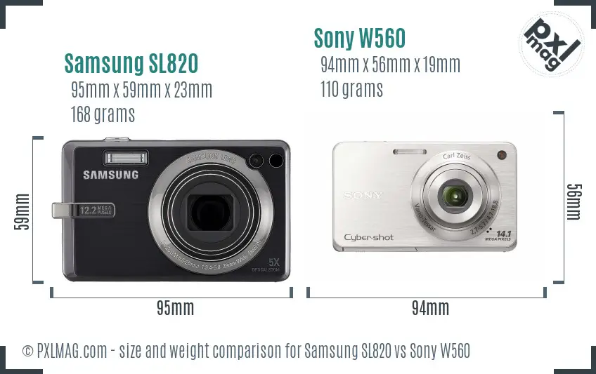Samsung SL820 vs Sony W560 size comparison