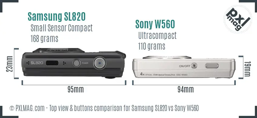 Samsung SL820 vs Sony W560 top view buttons comparison