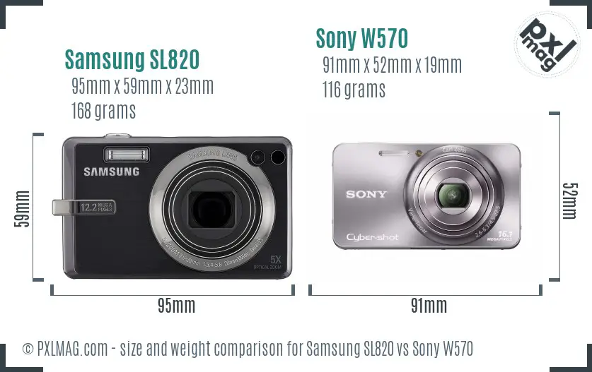 Samsung SL820 vs Sony W570 size comparison