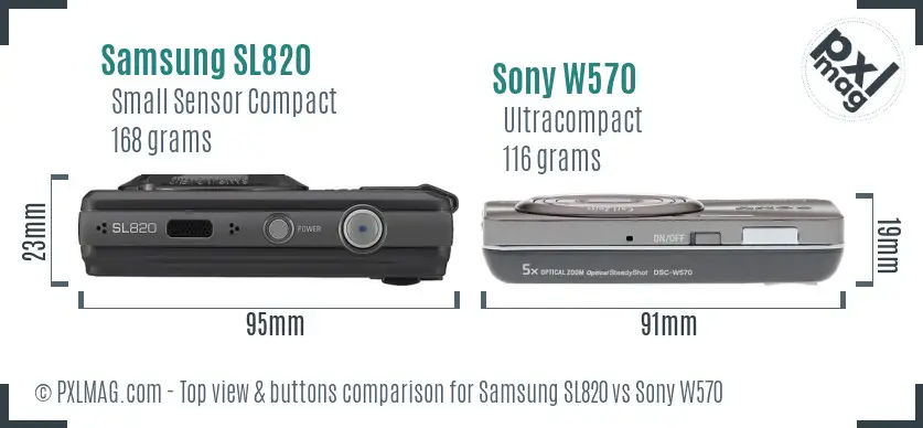 Samsung SL820 vs Sony W570 top view buttons comparison