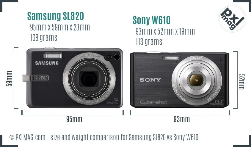 Samsung SL820 vs Sony W610 size comparison