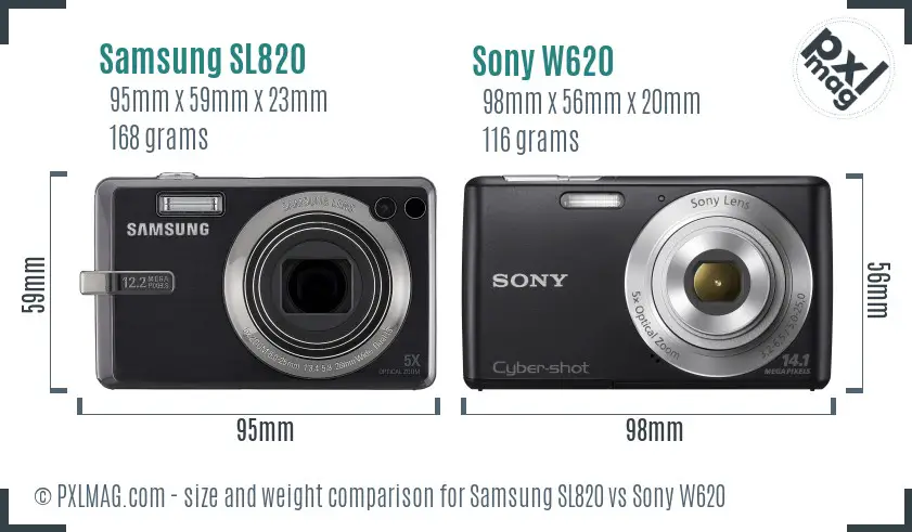 Samsung SL820 vs Sony W620 size comparison
