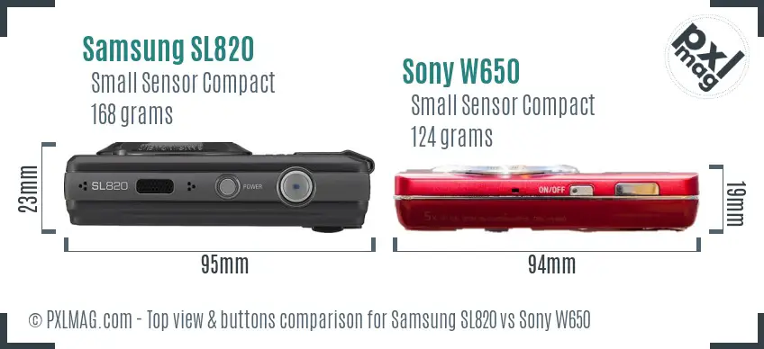 Samsung SL820 vs Sony W650 top view buttons comparison Samsung SL820 vs Sony W650 top view buttons comparison
