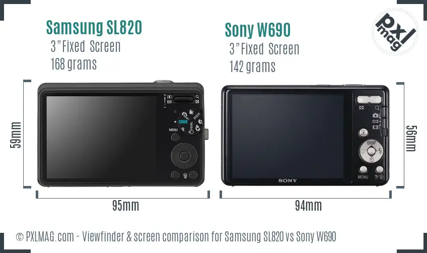 Samsung SL820 vs Sony W690 Screen and Viewfinder comparison