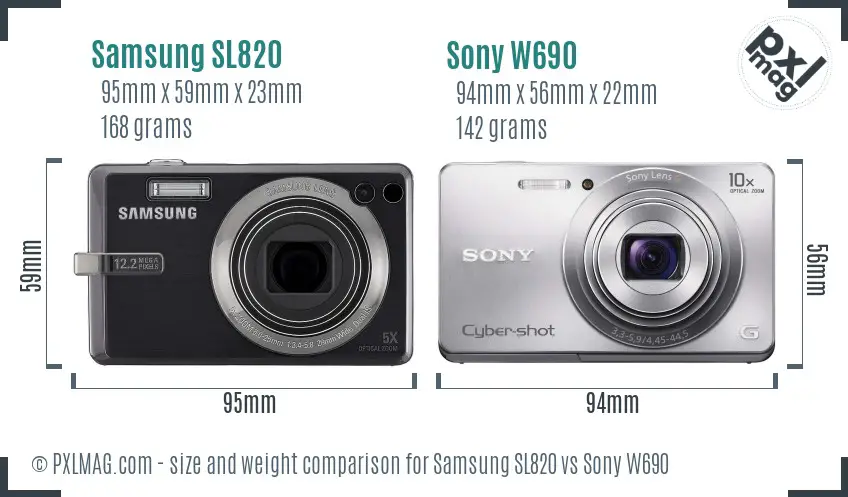 Samsung SL820 vs Sony W690 size comparison