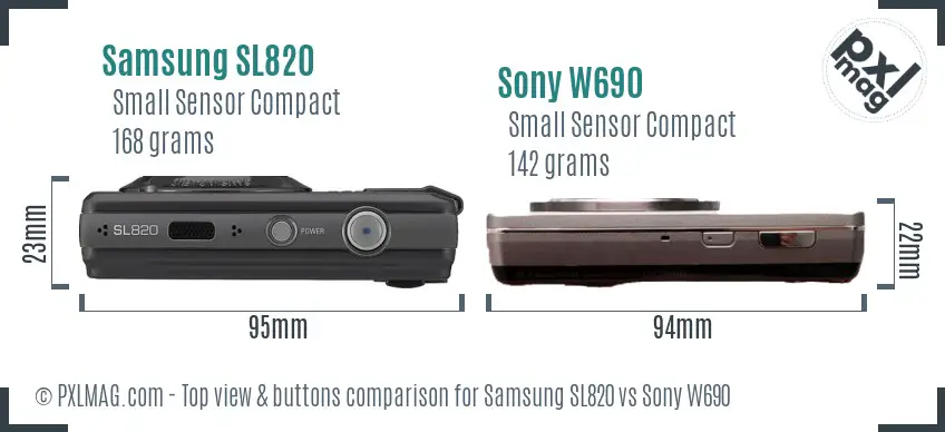 Samsung SL820 vs Sony W690 top view buttons comparison