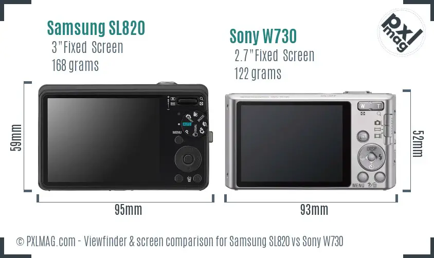 Samsung SL820 vs Sony W730 Screen and Viewfinder comparison