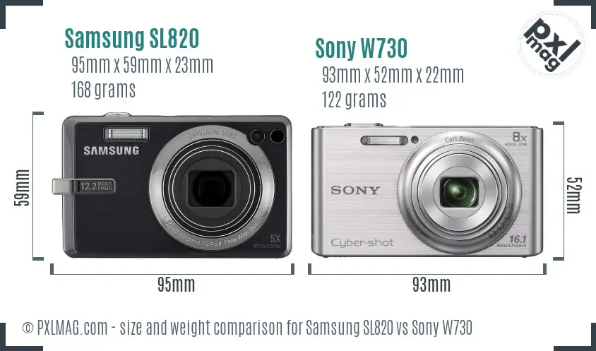 Samsung SL820 vs Sony W730 size comparison