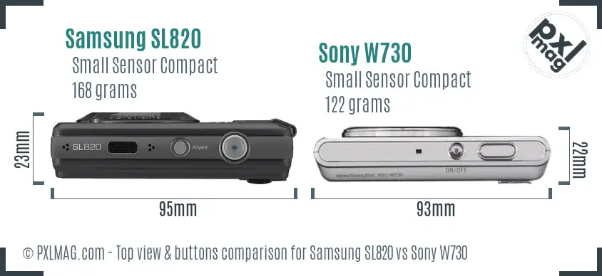 Samsung SL820 vs Sony W730 top view buttons comparison