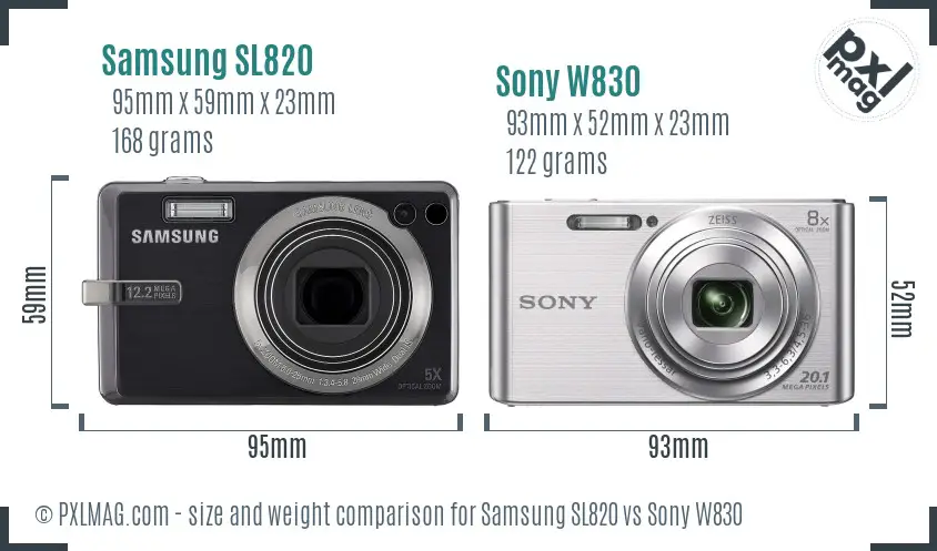 Samsung SL820 vs Sony W830 size comparison