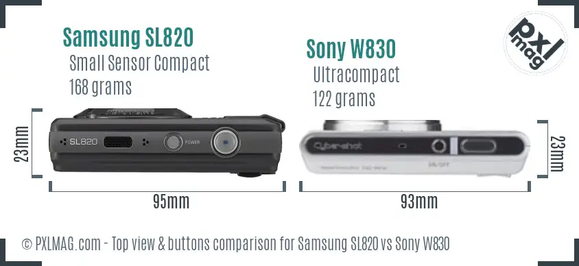 Samsung SL820 vs Sony W830 top view buttons comparison