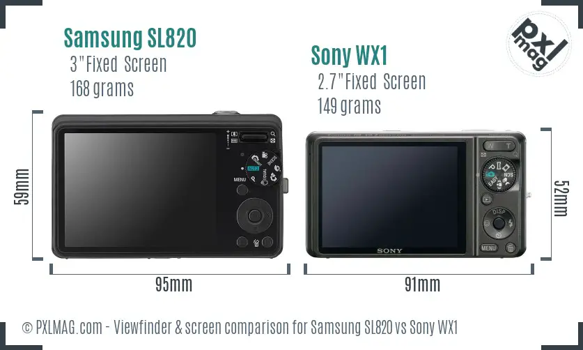 Samsung SL820 vs Sony WX1 Screen and Viewfinder comparison