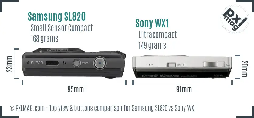 Samsung SL820 vs Sony WX1 top view buttons comparison