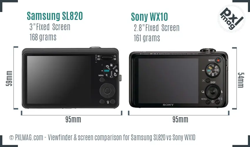 Samsung SL820 vs Sony WX10 Screen and Viewfinder comparison