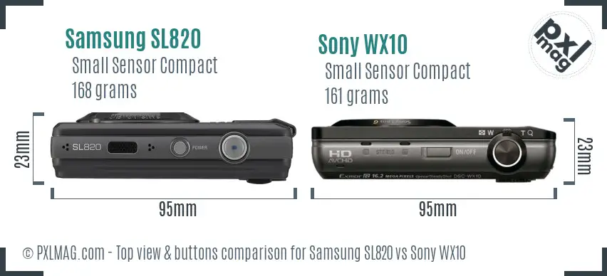 Samsung SL820 vs Sony WX10 top view buttons comparison