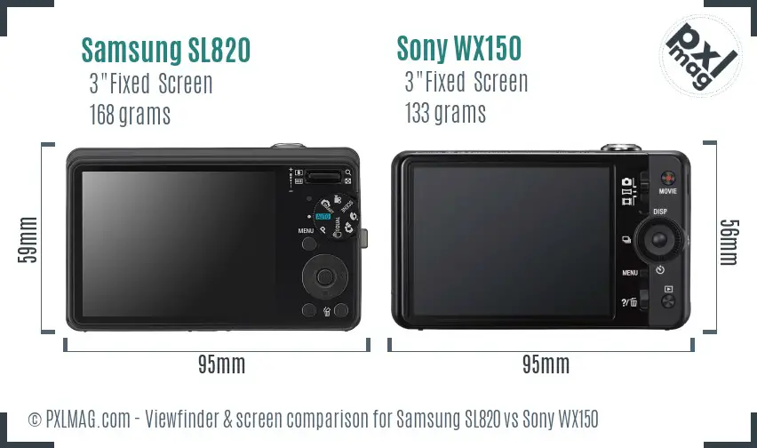 Samsung SL820 vs Sony WX150 Screen and Viewfinder comparison