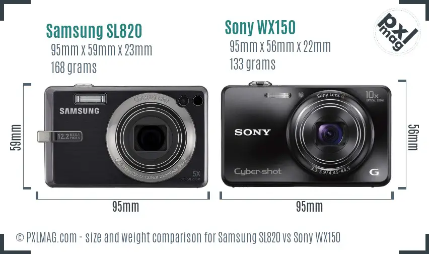 Samsung SL820 vs Sony WX150 size comparison