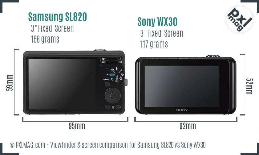 Samsung SL820 vs Sony WX30 Screen and Viewfinder comparison