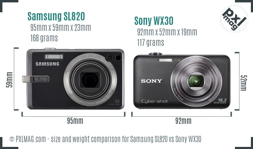 Samsung SL820 vs Sony WX30 size comparison