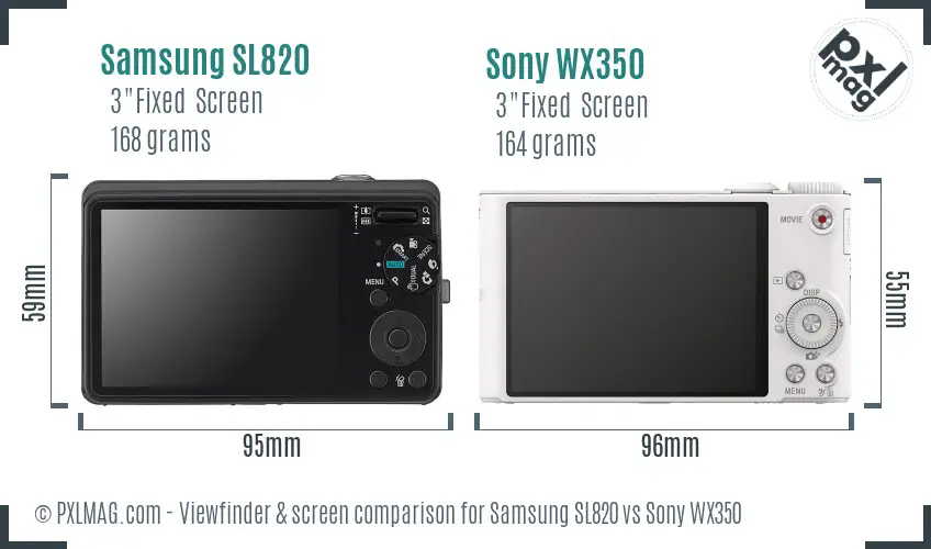Samsung SL820 vs Sony WX350 Screen and Viewfinder comparison