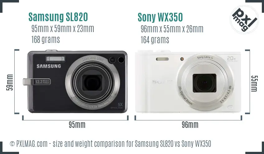 Samsung SL820 vs Sony WX350 size comparison