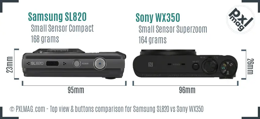 Samsung SL820 vs Sony WX350 top view buttons comparison