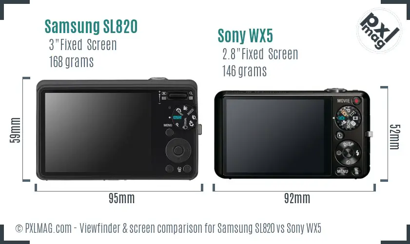 Samsung SL820 vs Sony WX5 Screen and Viewfinder comparison