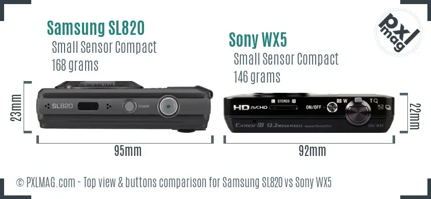 Samsung SL820 vs Sony WX5 top view buttons comparison