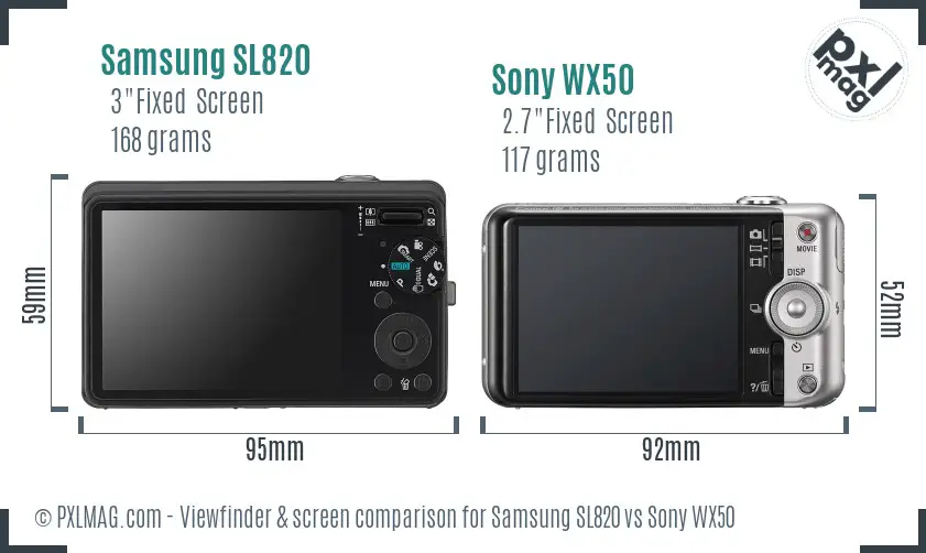 Samsung SL820 vs Sony WX50 Screen and Viewfinder comparison