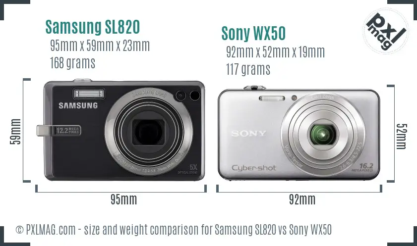 Samsung SL820 vs Sony WX50 size comparison