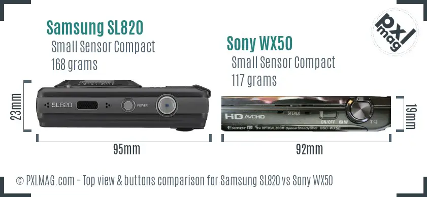 Samsung SL820 vs Sony WX50 top view buttons comparison