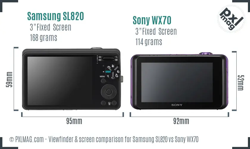 Samsung SL820 vs Sony WX70 Screen and Viewfinder comparison