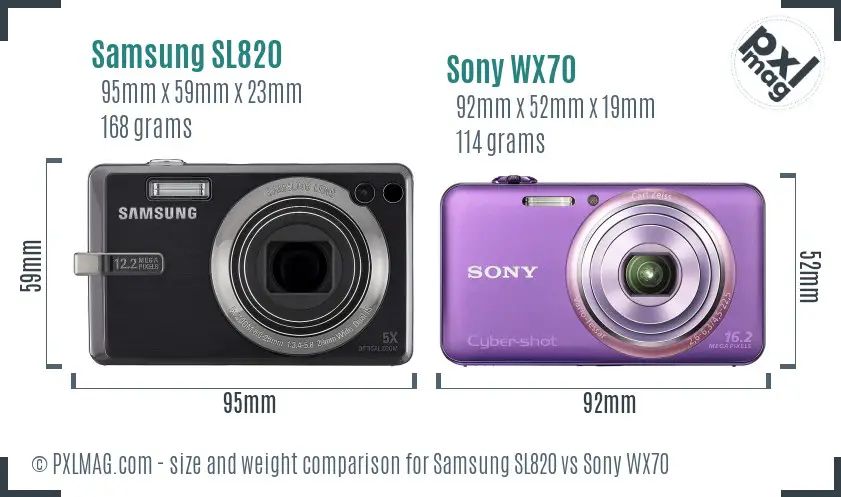 Samsung SL820 vs Sony WX70 size comparison