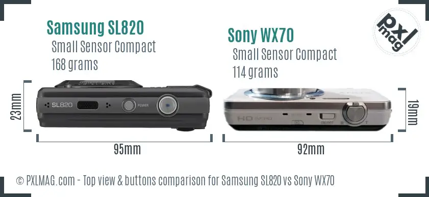 Samsung SL820 vs Sony WX70 top view buttons comparison