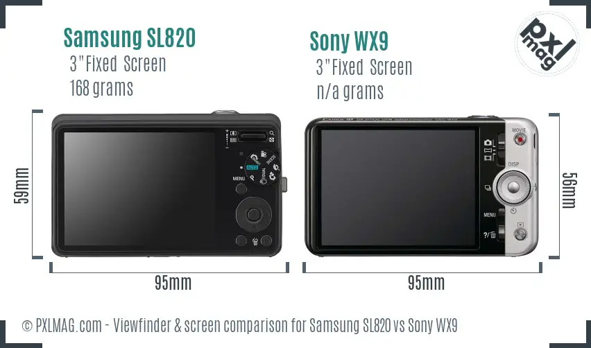 Samsung SL820 vs Sony WX9 Screen and Viewfinder comparison